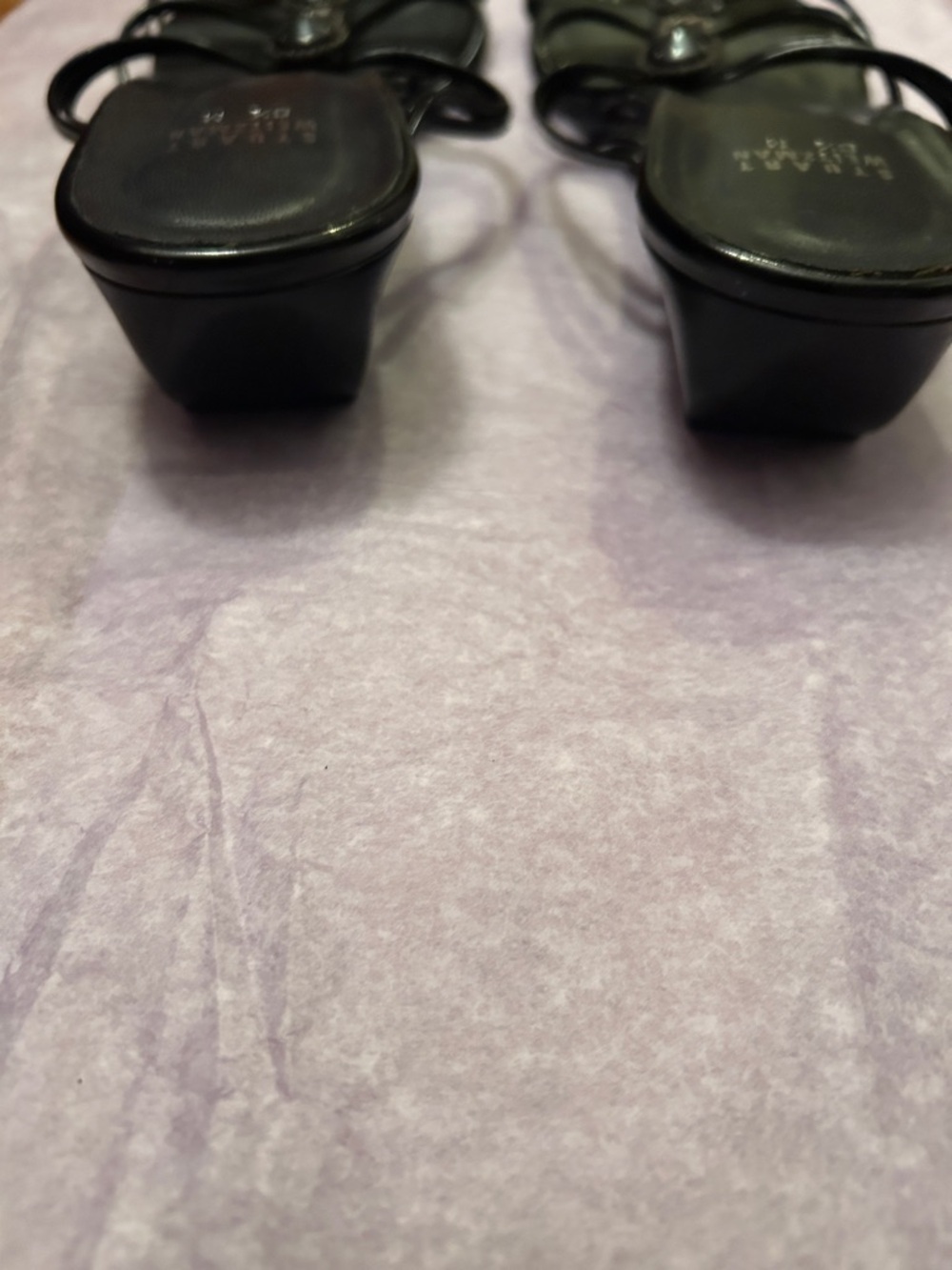Stuart Weitzman Black Strappy Jeweled Slide Sandals Size 8.5 - Picture 2 of 4